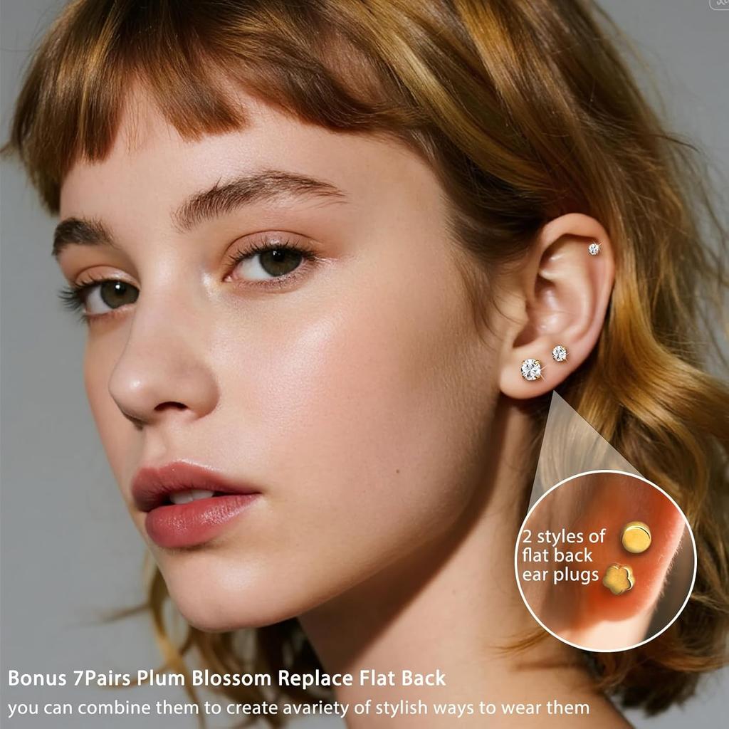 Moissanite Lab Created Diamond Earrings 0.6ctw-3.0ctw Solitaire Studs, D Color VVS1, Hypoallergenic 925 Sterling Silver, 14K White Gold Plated,
