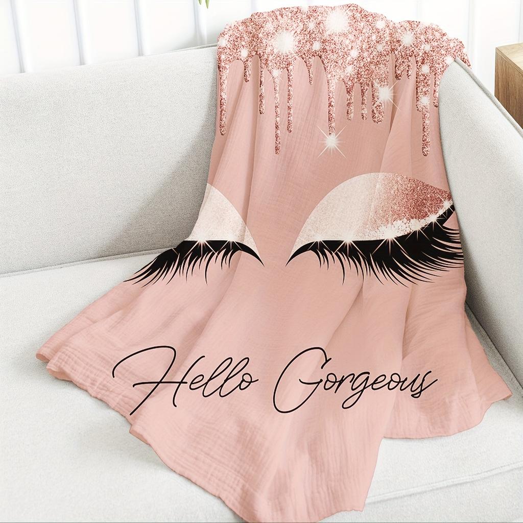 1pc Sweet Girl Makeup Art Eyelash Pattern Flannel Blanket Lunch Rest Cover Blanket Sofa Bedding Supplies