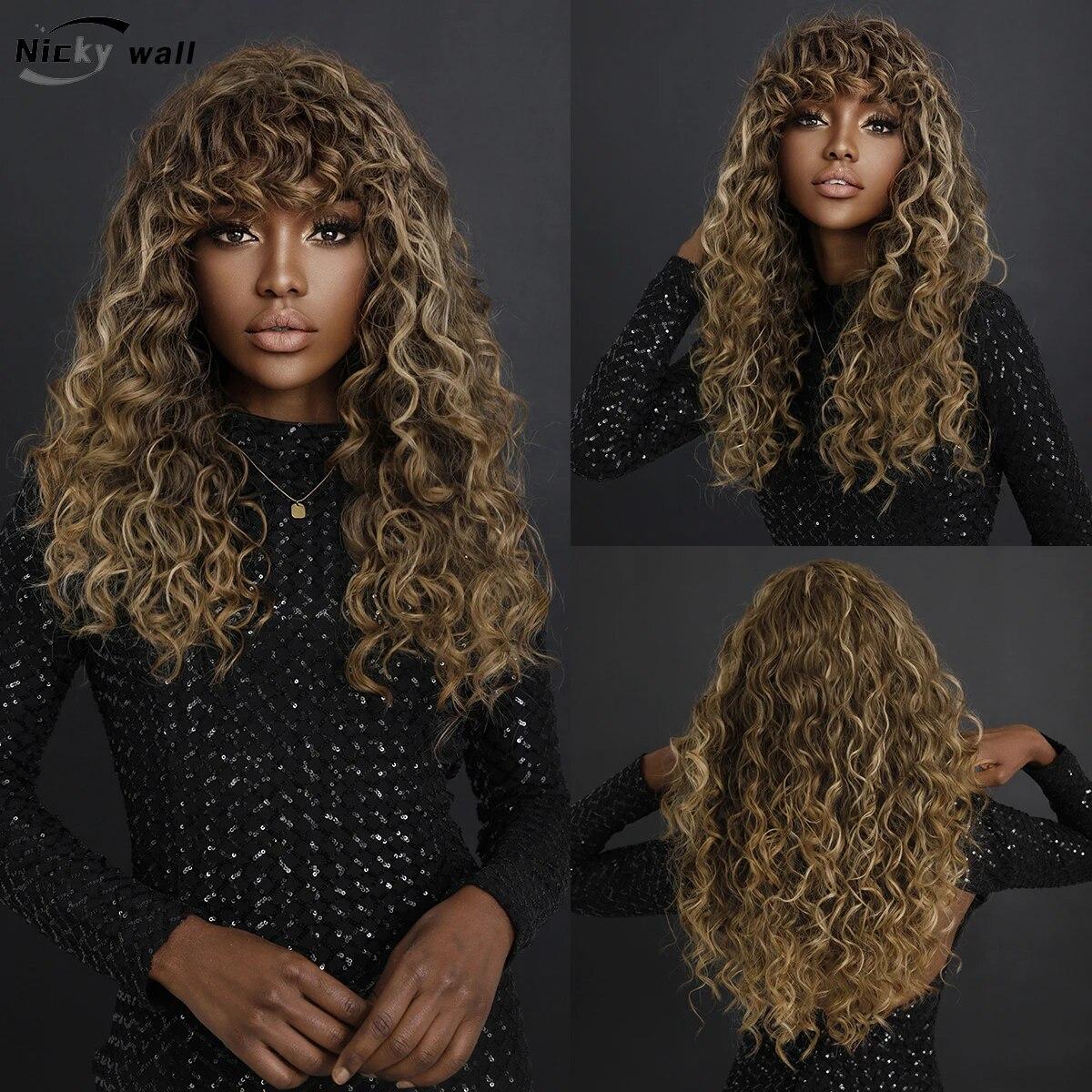 

Красно-коричневый длинный вьющийся женский парик с челкой, термостойкие синтетические парики, пушистые натуральные парики с бахромой, мягкие волосы для вечеринок, повседневного использования MW9054-3