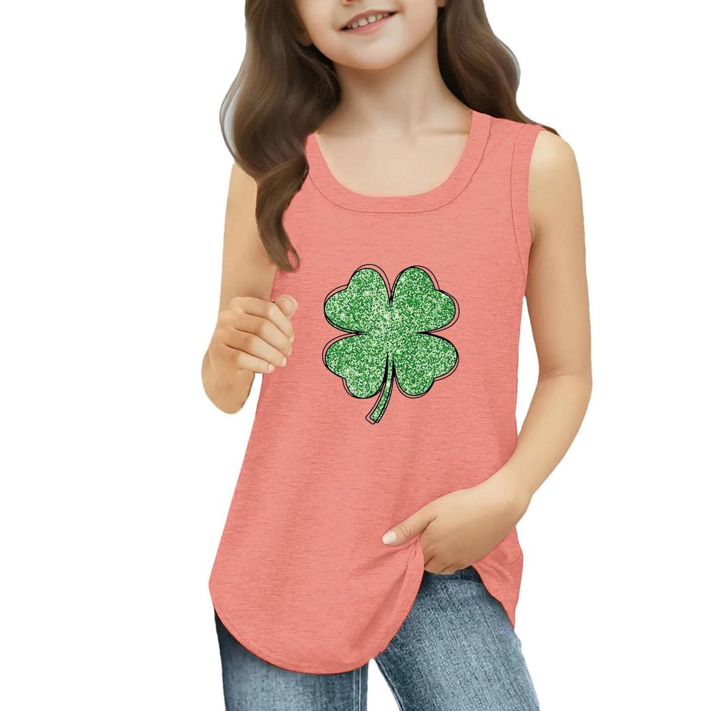 Mädchen Kinder Sommer Rundhals Ärmellose Shirts Tanktops St. Patrick's Day