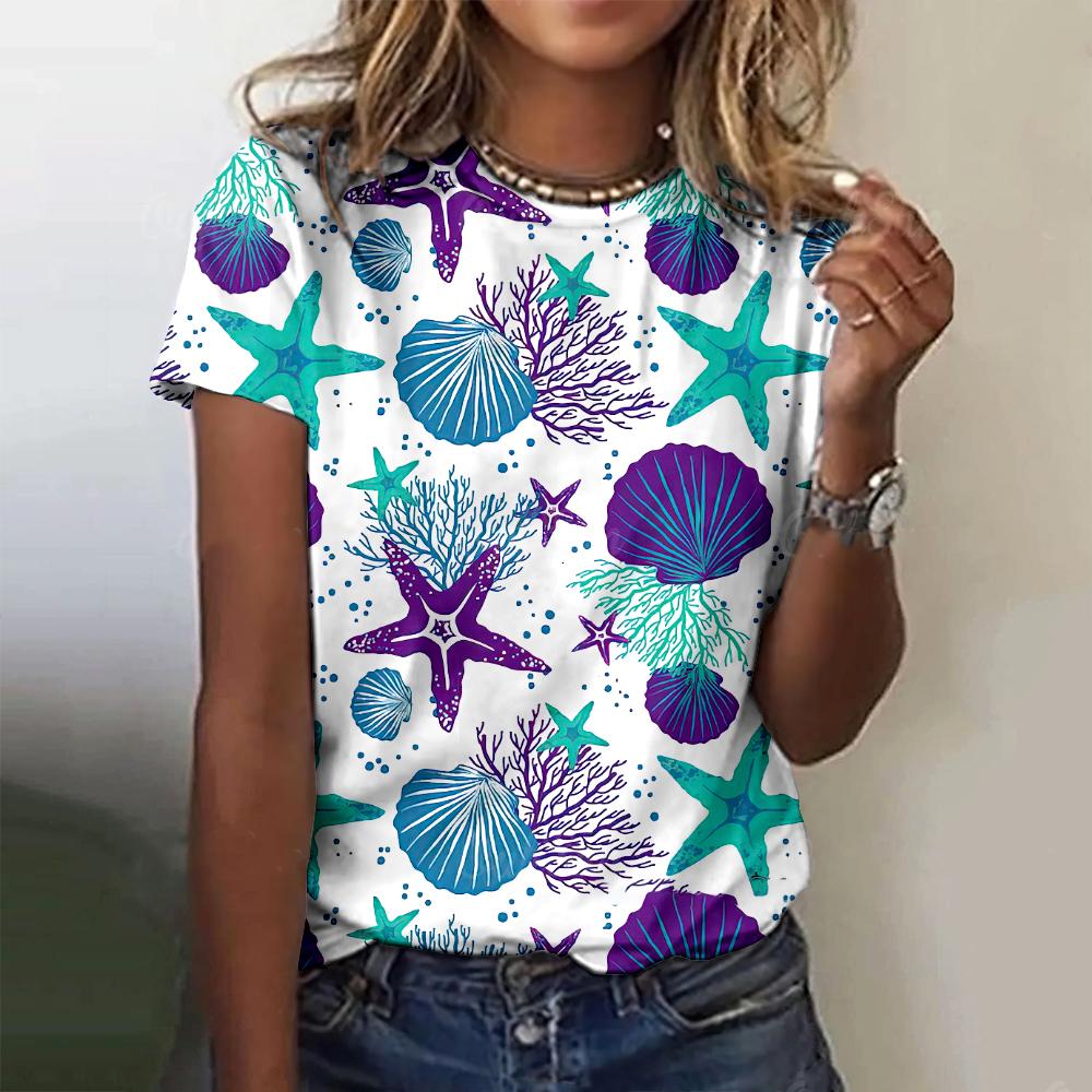 Turtle Jellyfish Pattern T-shirt 3D Printed with Marine Animals for Women's Short sleeved T-shirt