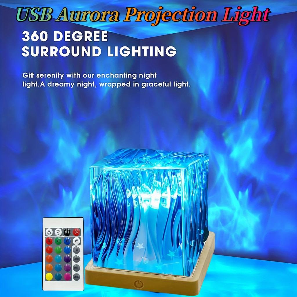 Aurora Ocean Wave Projector Light 16 RGB Colors Auto Rotating Ambient Night Light with Remote Control Home Room Decoration Birthday Gift for Kids
