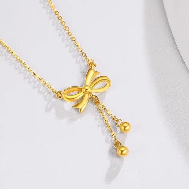 Bow tassel necklace female niche design high-end pendant simple versatile temperament collarbone chain for girlfriend