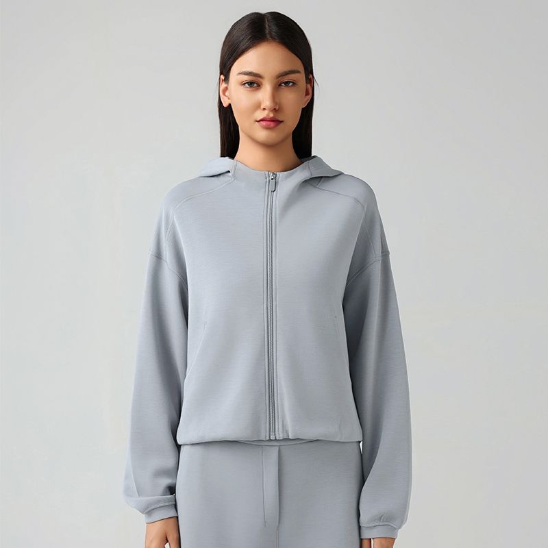 

Spring and Autumn Yoga Clothes Outerwear Quick-Drying Air Layer Sweatshirt Set Women Loose Short Sports Hood Jacket Cardigan Rhino Gray XL/10 (Recommendation 60.00 kg-67.50 kg