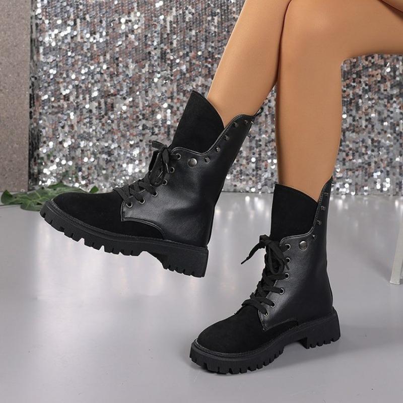 Large Size Wind Locomotive Boots Women's Autumn and Winter New Fashion Western Cowboy Fashion Medium Boots Women