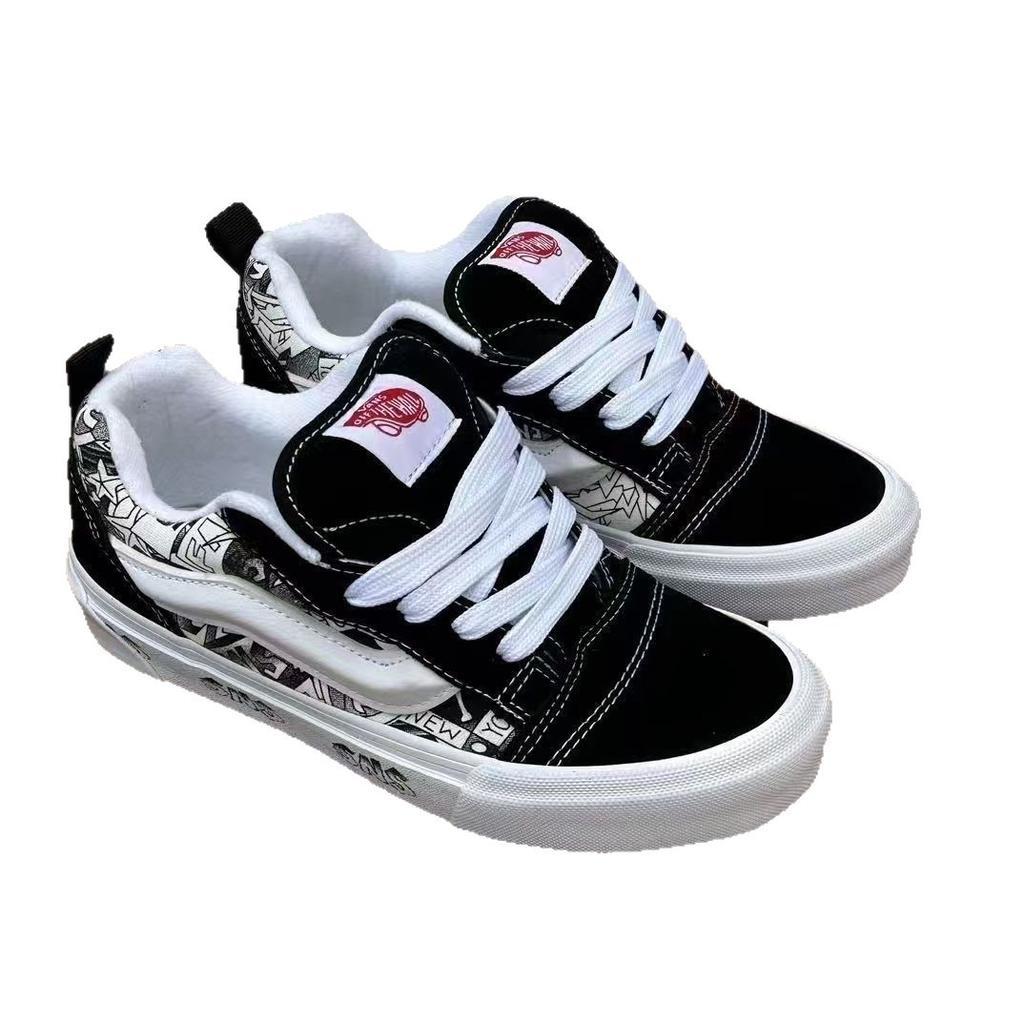 Dicke Zunge Amerikanische Schuhe mollige Brotbrettschuhe Retro weiß-schwarze kontrastierende Freizeitschuhe