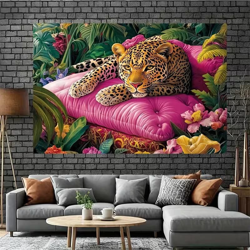 2D Luxury Leopard Art Backdrop Tropical Jungle Pink Cushion Studio Photography Background