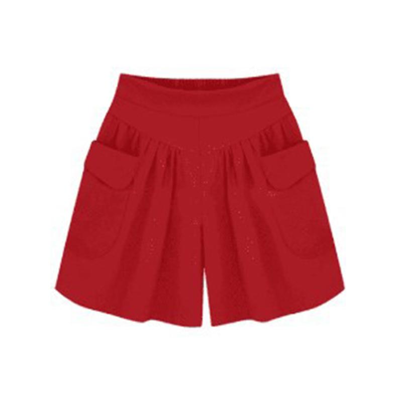 Women Fashion Summer Loose Casual Elastic Waist Shorts Beach Shorts Solid Breathable Wide Leg Pants