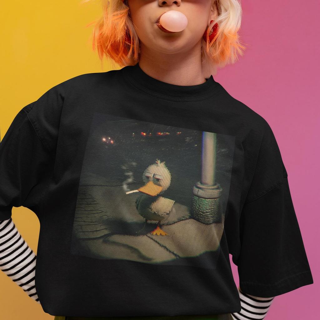 Funny Smoking Duck Graphic T-Shirt and kids shirt : Meme Duck Comfort Colors 1717 Tee , Existential Mood Tee, Edgy Gen Z Gift