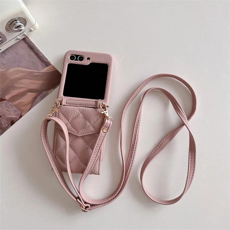 Crossbody Mirror Wallet with Card Holder Phone Case for Samsung Galaxy Z Flip 6 5 4 3 Flip6 Flip5 Flip4 Flip3 5G Leather Cover