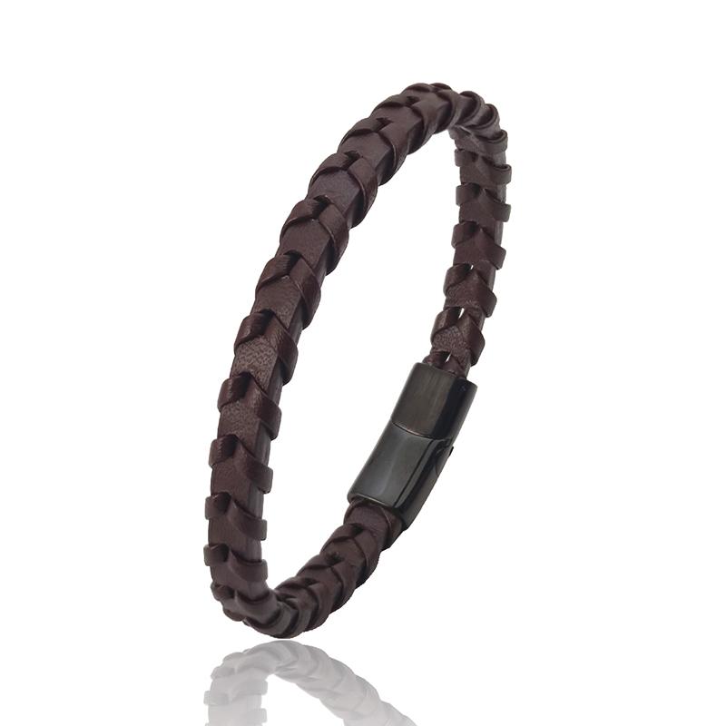 Simple New Style Men's Leather Bracelet Black/Blue/Brown Stainless Steel Buckle Valentine's Day Charm Bangle Gift Jewelry