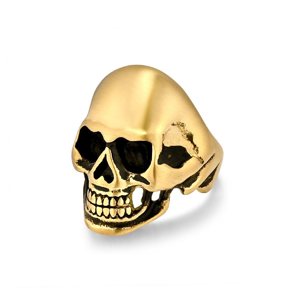 Black Classic Matte Brushed Skull Titanium Steel Ring for Men Hip Hop Stainless Steel Punk Jewellery Rapper's Finger Ring