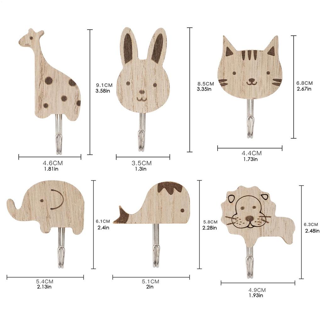 Decorative Wall Hooks 6 Pieces Animal-Shaped Nursery Wall Hooks Self-Adhesive Clothes Hanger Cartoon Towel Holder For Purse