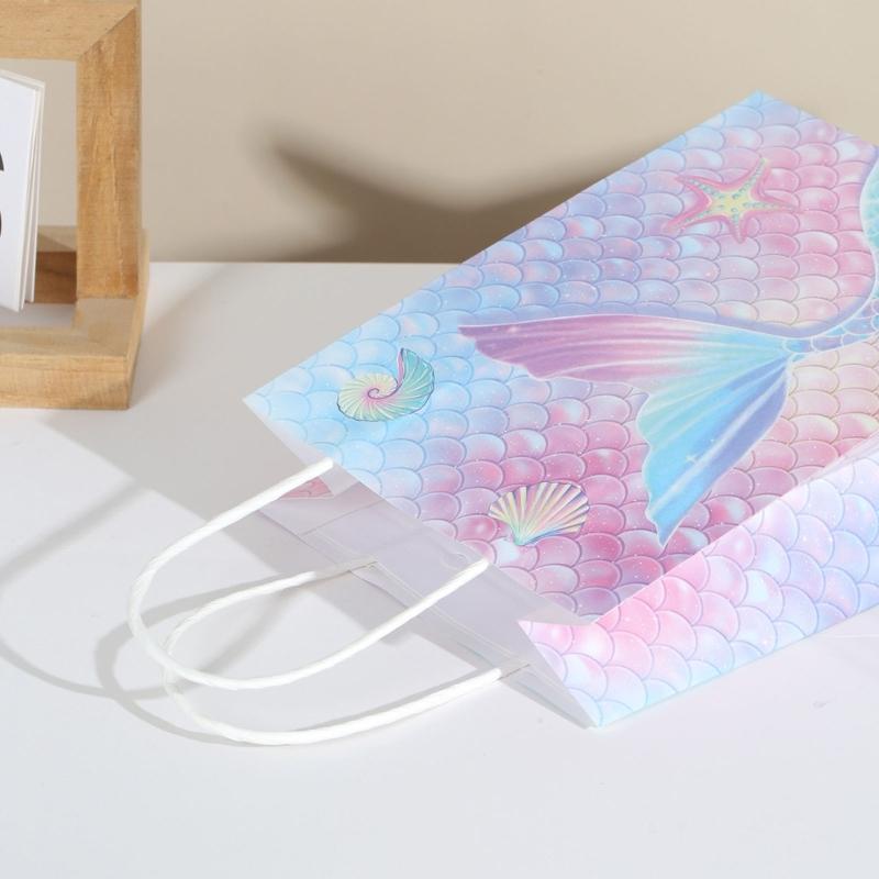 Paper Bag Set 20Pcs Colorful Mermaids Gift Bag with 20 Sticker ,Take-out Bags for Christmas,Festivals,Birthdays,Parties