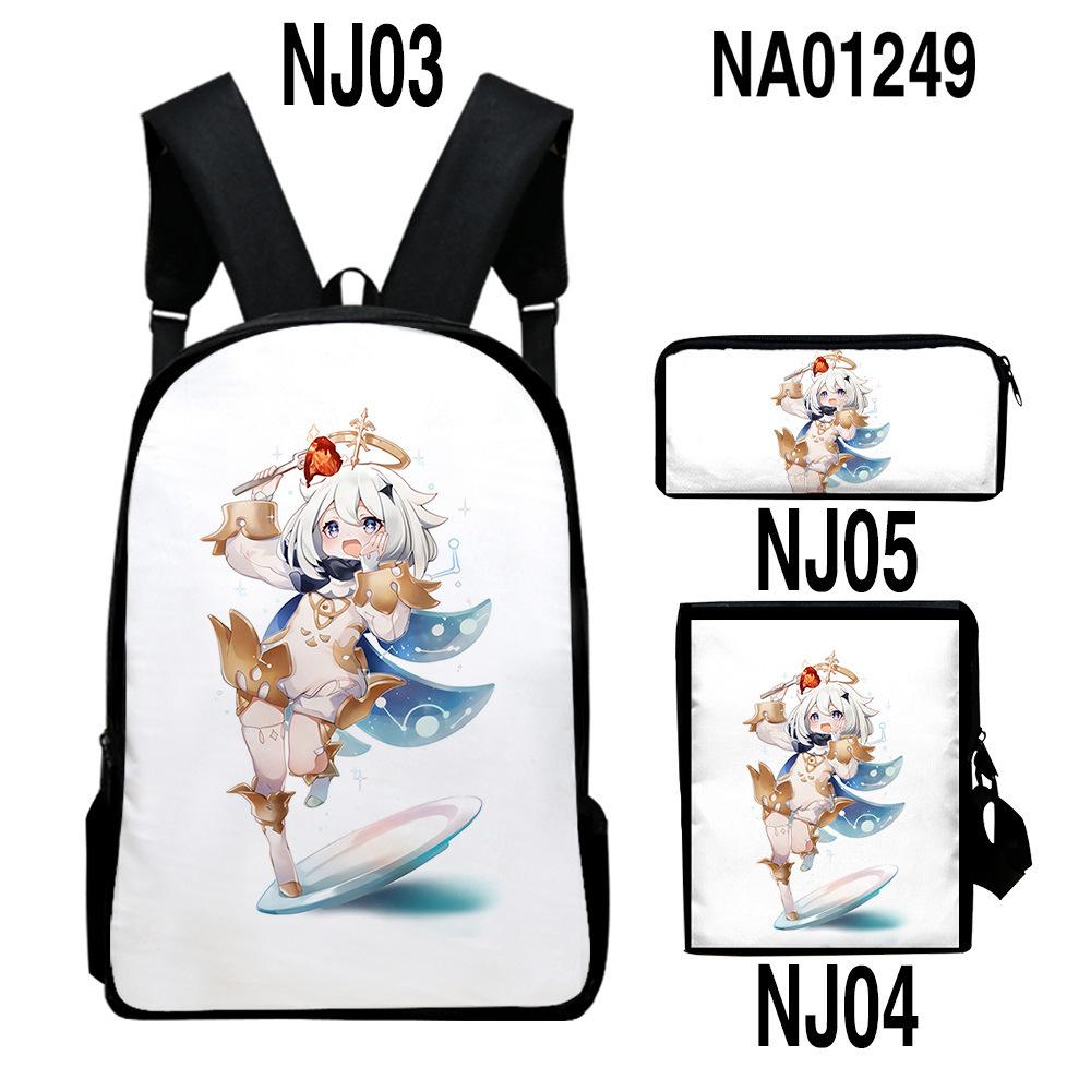 Classic Novelty Genshin Impact 3D Printed 3pcs/Set Pupil School Bags Laptop Daypack Backpack Inclined Shoulder Bag Pencil Case