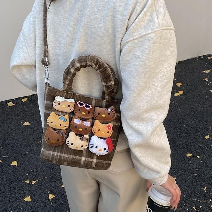Cute Cat Canvas Crossbody Bag With Padded Shoulder Strap For Daily Use