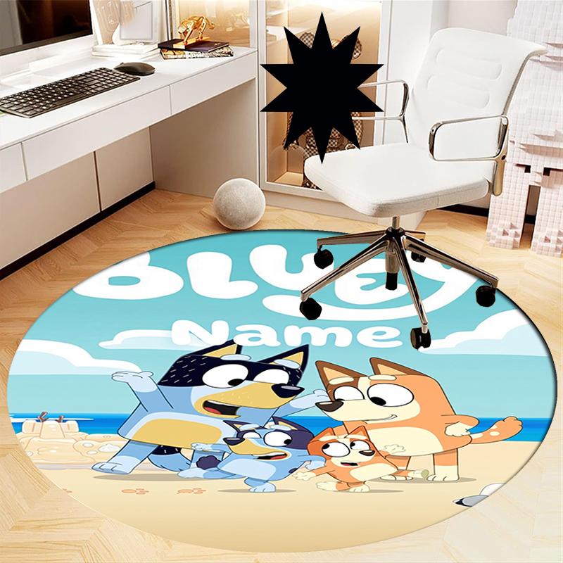 Custom Name Bluey Printed Round Rug Carpet Chair Rug Area Rug Entryway Doormats,for Office Chair Living Room Bedroom Kitchen Room.