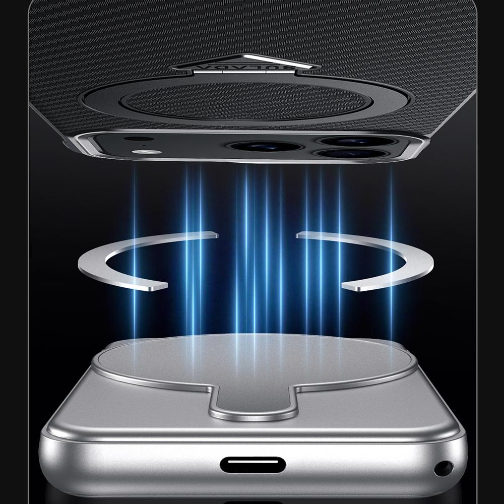 SULADA For iPhone 17 Pro Case Compatible with MagSafe Kickstand PU+PC Phone Cover Carbon Fiber Texture