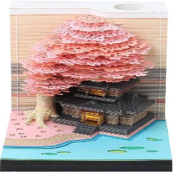 3D Desk Calendar 2025,Time Piece Calendar 2025,Tear-Away 3D Paper Art Notepad w LED Lights,Creative 3D Memo Artsy Pad Calendar, DIY Paper Carving