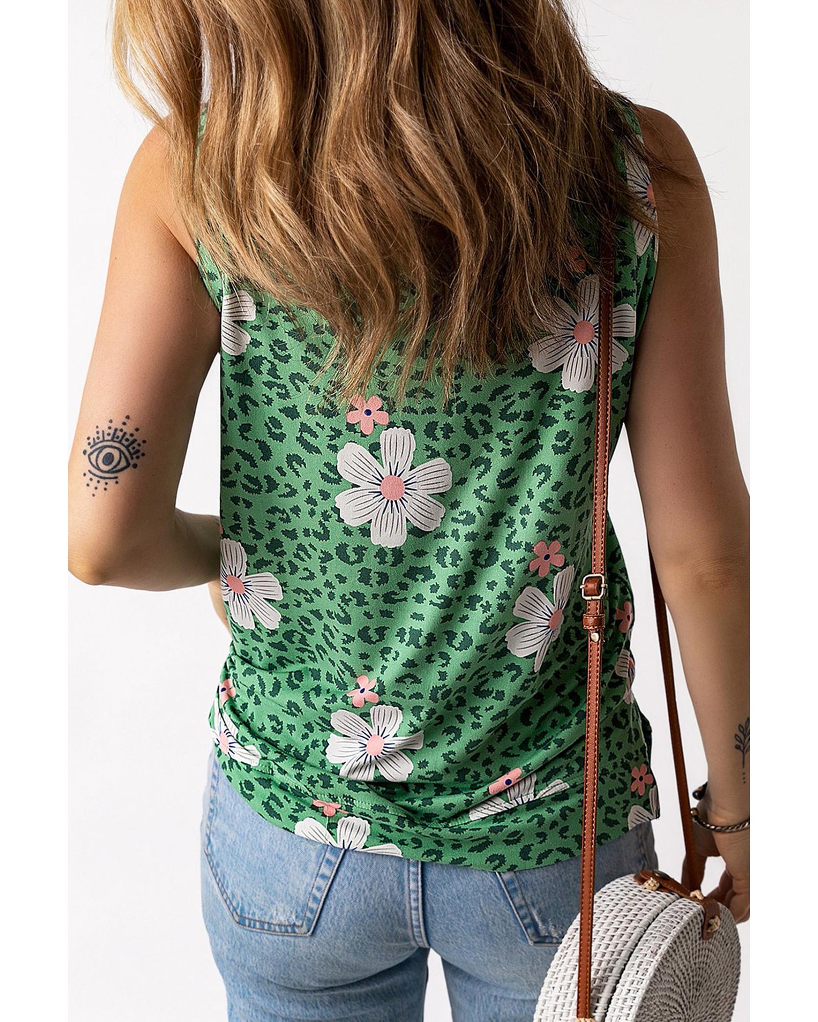 

Azura Exchange Floral Leopard Print Tank Top M зелений