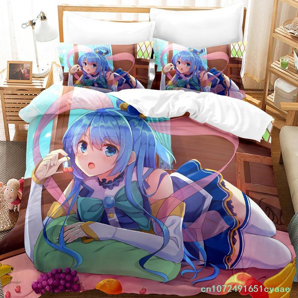KonoSuba Bedding Set Single Twin Full Queen King Size Bed Set Adult Kid Bedroom Duvetcover Sets Anime Parure De Lit Bed