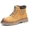 Mens Genuine Leather Martin Boots Winter Warm Lined Thick Sole Slip Resistant Casual Workwear Yellow Brown