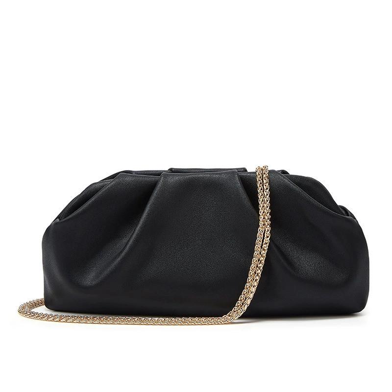 Elegant Golden Pleated PU Evening Clutch with Detachable Chain Strap Chic Women's Handbag for Dinner Parties and Formal Events Party Handbag Luxury
