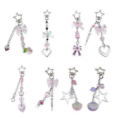 Breloque de téléphone pendentif étoile cœur nœud ruban cordelettes douces chaîne de téléphone bracelet décoration de sac lanière porte-clés accessoire