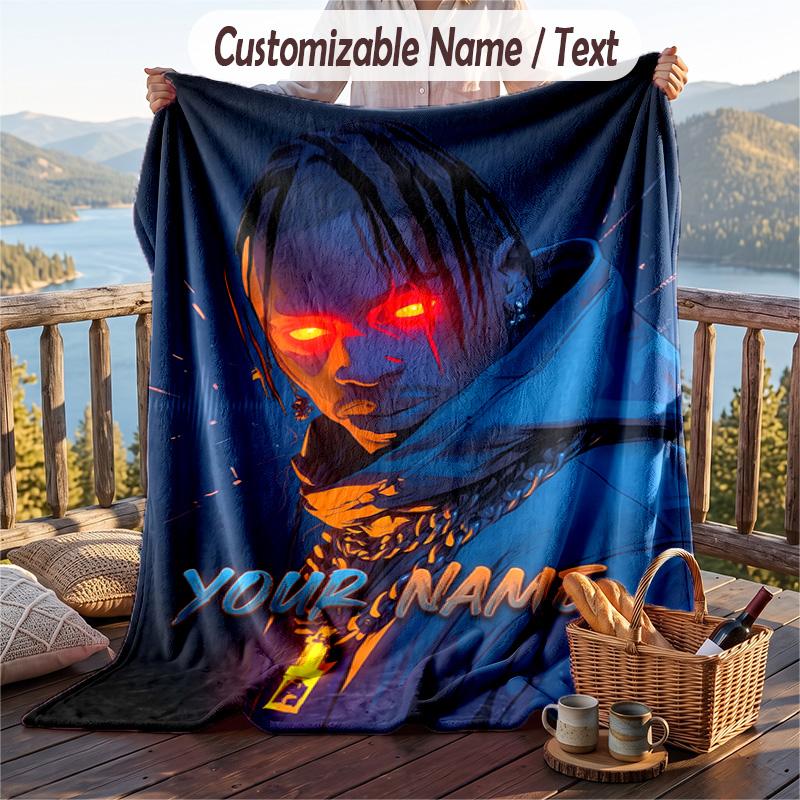 Personalized Flannel Throw Blanket,Travis Scott Custom Printed Name, Cozy Plush Blanket For Home Use