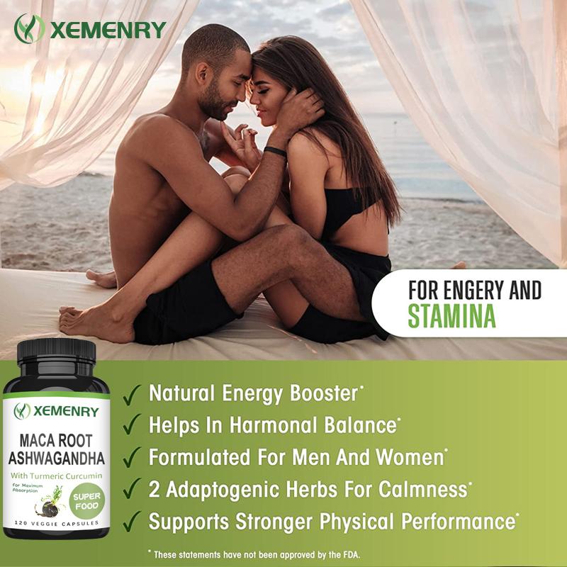 XEMENRY Maca Root, Ashwagandha Complex Capsules, Curcumin, Energy Support, Easily Absorbed