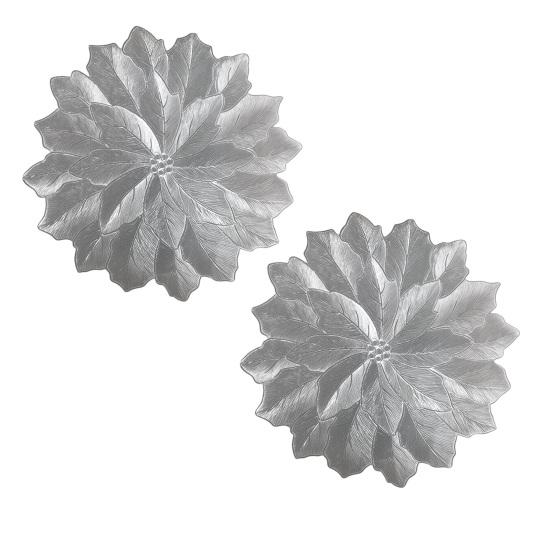 

2Pcs 3D Embossed Flower Placemat Heat-Resistant Waterproof PVC Table Mat for Dining Kitchen Party Non-Slip Elegant Home Decor серебряный