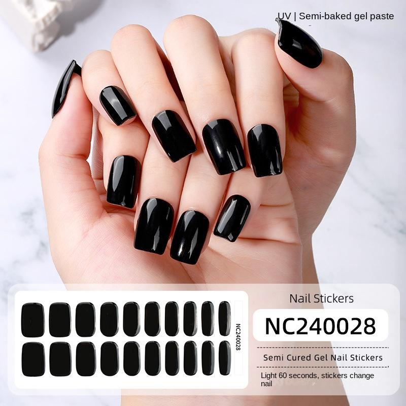 New Solid Color Simple Semi-cured Nail Stickers 20 Finger Gel Nail Stickers
