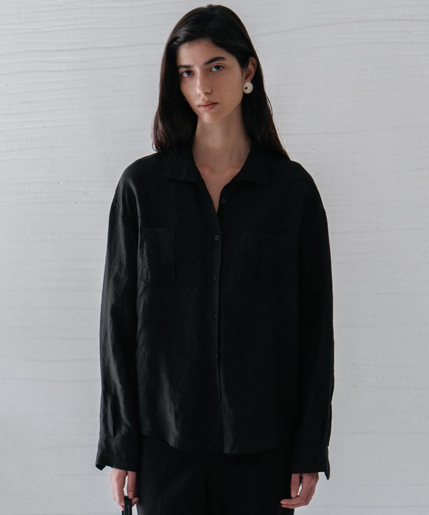 Beullaengkeulumumeon Raw Linen Pocket Shirt_Black