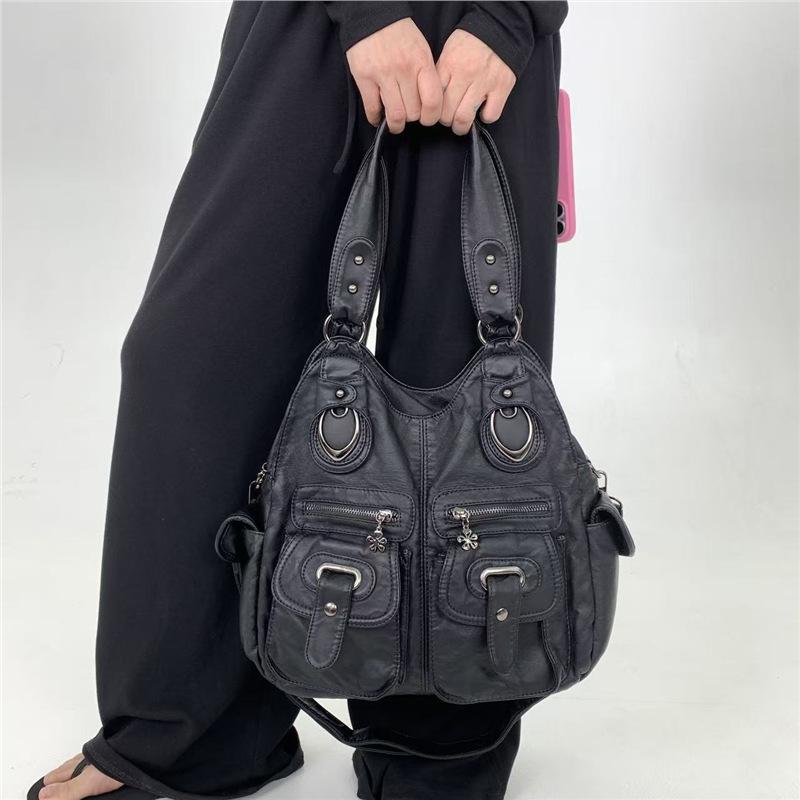 Y2K Retro Pleated Pu Shoulder Bag Multi-Pocket Personalized Street Messenger Handbag