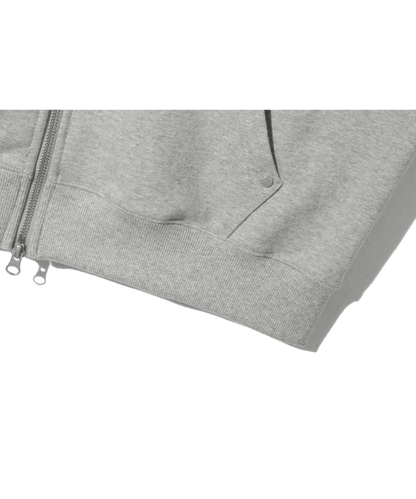 Basemoment Rivet Crop Zip-Up Hoodie (Heavyweight) Melange Grey