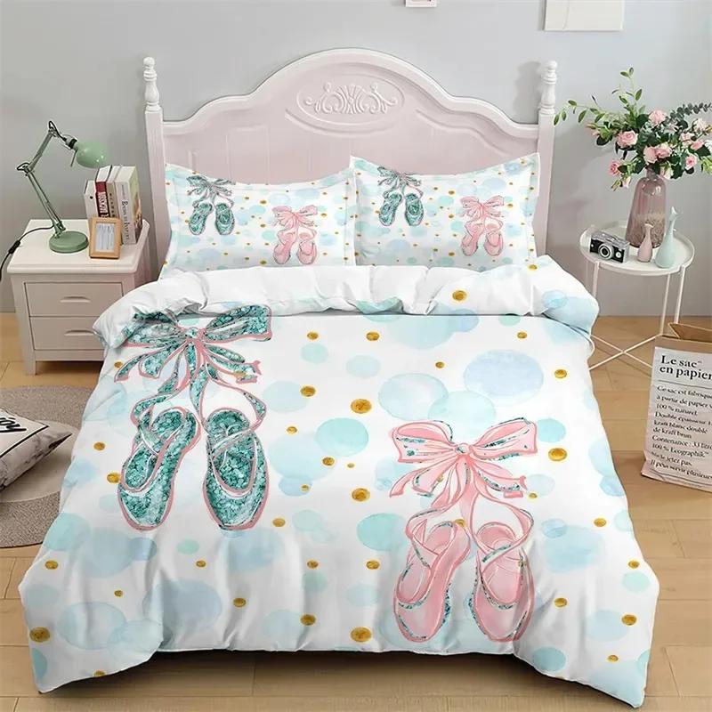 Comforter Girly Ballet Queen Ballet Theme Cartoon Bedding Set Cute Little Dancers Comforter Ballerina Bedding 2/3 Pcs
