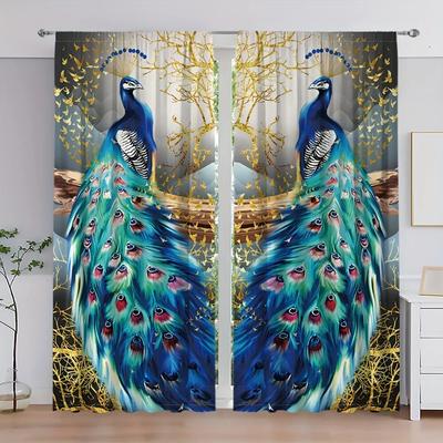 Schöne blaue goldene Pfauentier-Fenstervorhänge, Jalousien für Wohnzimmer, Schlafzimmer, Badezimmer, Küche, Tür, Heimdekoration