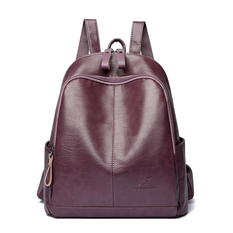 Koreanischer Neuer Stil Trendiger und Vielseitiger Rucksack aus Weichem Leder Studenten-Schultasche Lässige Reisetasche Damen-Tasche