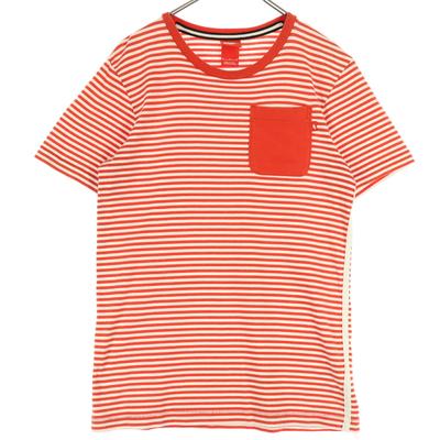 Border Pattern Short Sleeve Crew Neck T-shirt M Red Men's Used