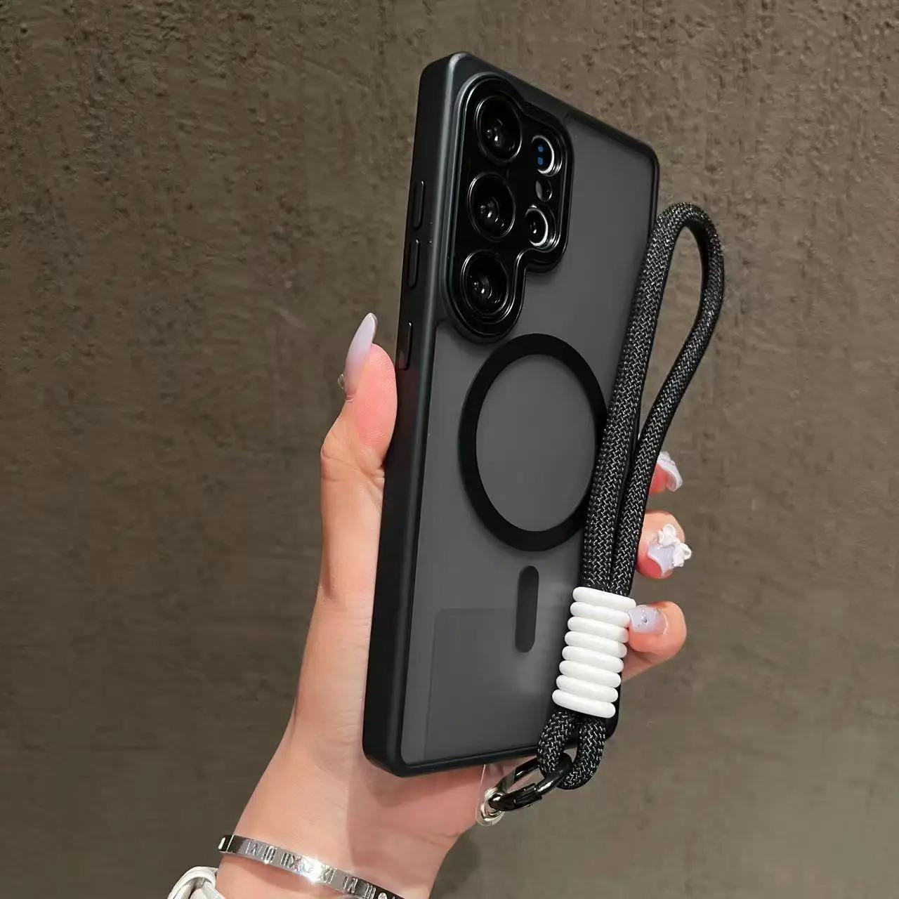 

Подходит для чехла для мобильного телефона Samsung S25Edge, цепочка-шнурок, S24Ultra, ощущение кожи, A16, магнитное притяжение, A55, защита от падения, A56, набор Samsung A56