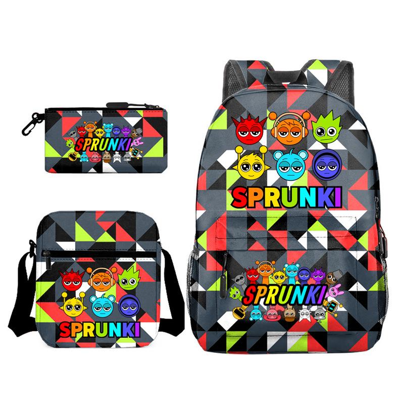 Sprunki Student Starry Sky School Bag Three-piece Rhythm Box Teen Backpack Men's and Women's Casual L