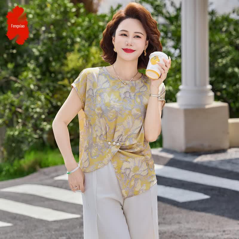 Stylish Summer Two-Piece Set for Middle-Aged Women 2XL