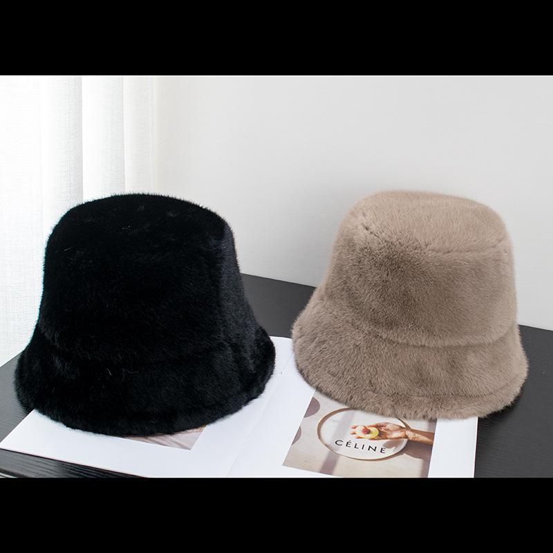 Imitacja Norki Kapelusz Wiaderkowy z Dużym Rondem Damski Polarowy Pogrubiony Puszysty Kapelusz Basinowy