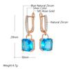 Square Blue Natural Zircon Dangle Earrings For Women  Rose Gold  Color Mix High Quality Daily Fine Jewelry