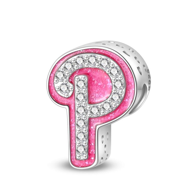 Měď Originální 26 Růžová Barbie Písmena Korálky přívěsky Pasují na Náramek Náramek Náhrdelník Ženy Luxusní DIY Šperky Jemný Dárek