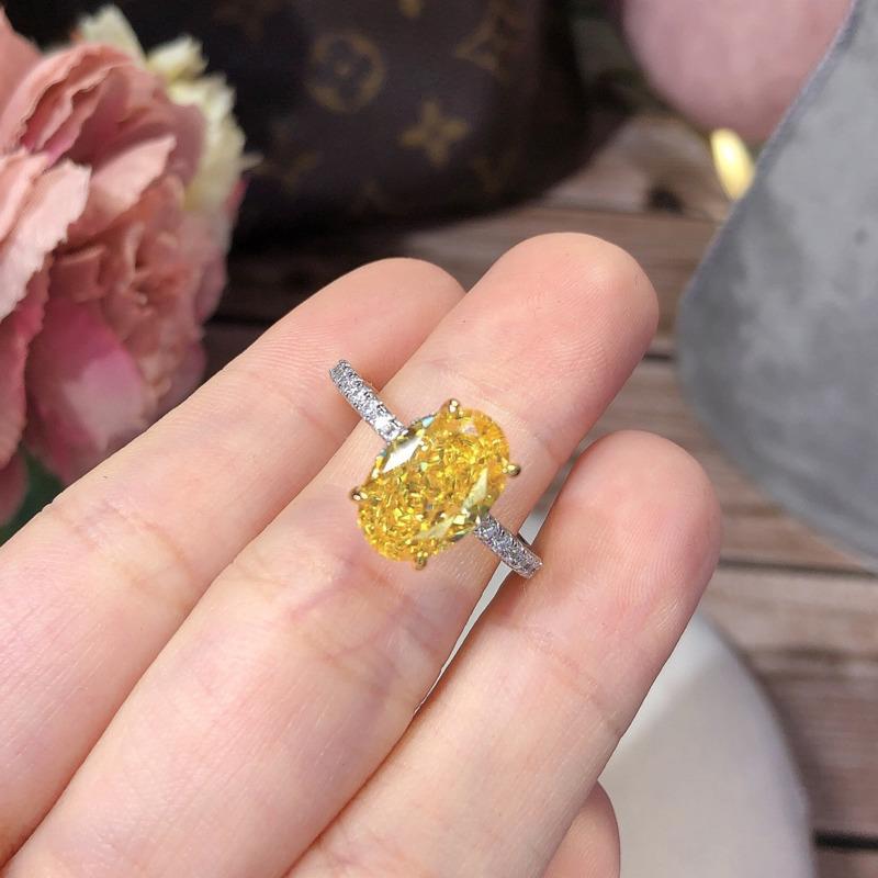 BELLA BOX Taubenei Eis Zirkon Simulation Importiert Hohe Kohlenstoff Diamant Gans Gelb Oval Helle Feuer Farbe Offenen Ring Weibliche