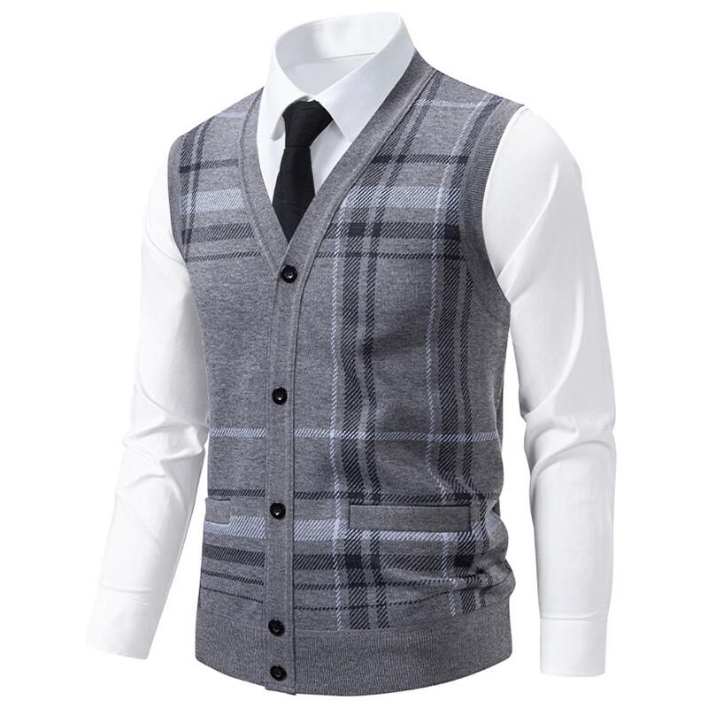 Hengyuanxiang Men's V-Neck Knit Vest Cardigan