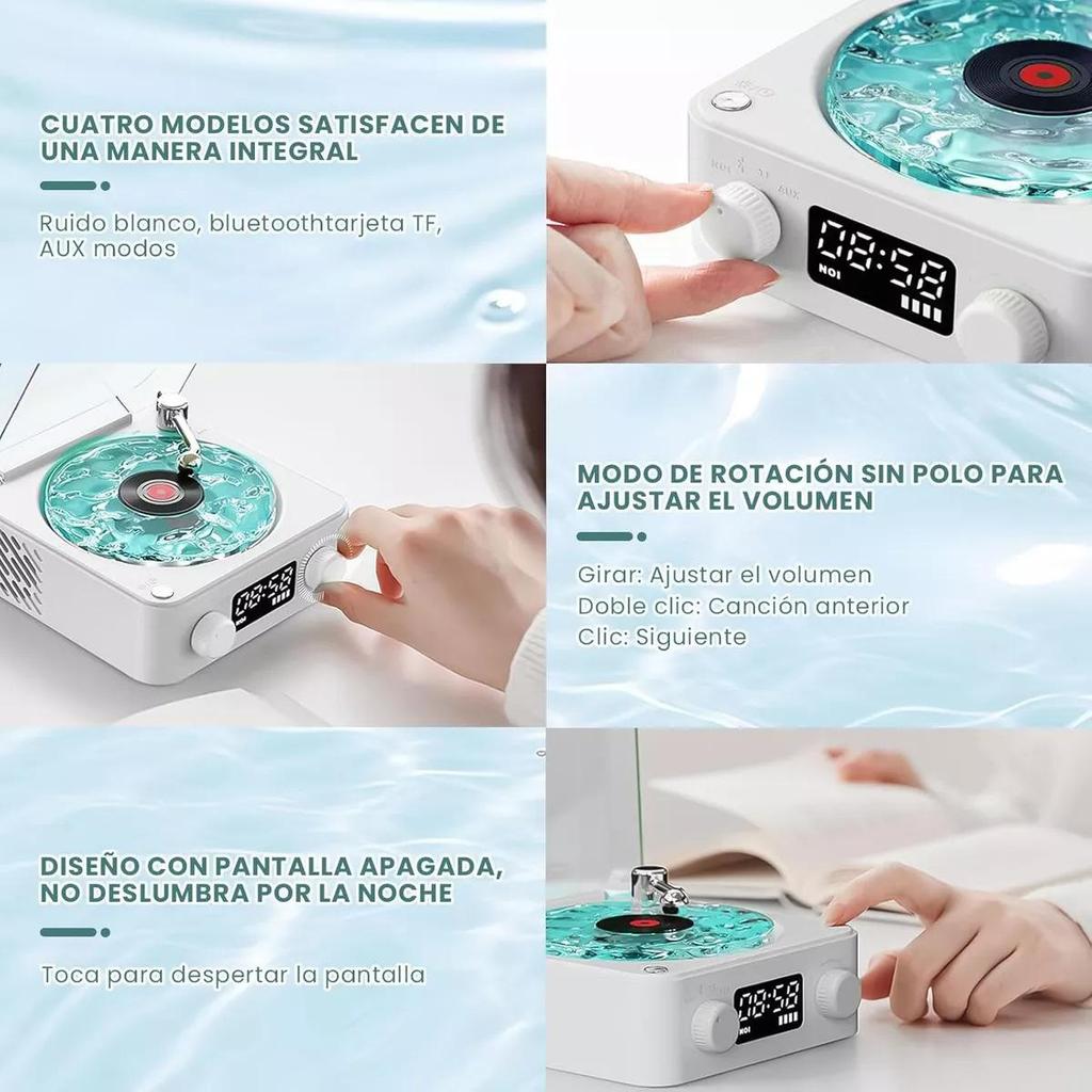 Reproductor de Vinilo Waves Altavoz Bluetooth con Ruido Blanco Tocadiscos Retro Altavoz Ayuda para Dormir Altavoz con Forma de Vitrola con Luz RGB