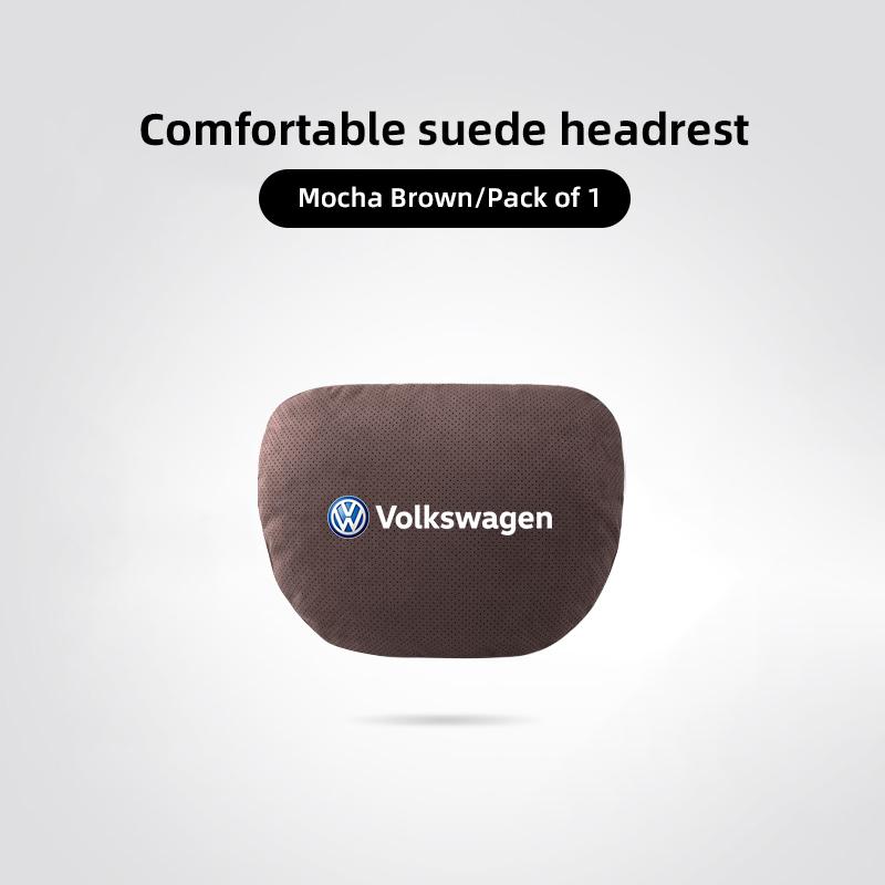 Car Suede Headrest Seat Neck Pillow Head Support For VW Tiguan Arteon Taigo Caddy CC e-up Golf Polo Passat Jetta Amarok Hub Cap