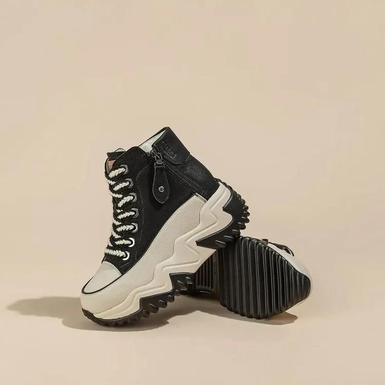 

Высокие женские кроссовки на платформе женские ботильоны роскошные кожаные повседневные туфли для женщин осенние туфли на молнии из вулканизированной кожи Tenis 38 чёрный